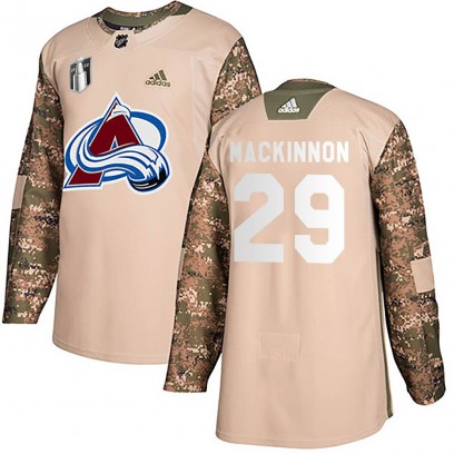 Men's Authentic Colorado Avalanche Nathan MacKinnon Adidas Veterans Day Practice 2022 Stanley Cup Final Patch Jersey - Camo