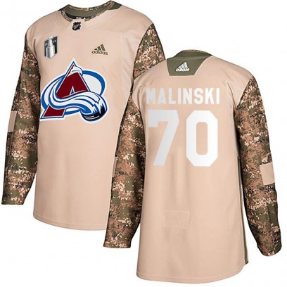Youth Authentic Colorado Avalanche Sam Malinski Adidas Veterans Day Practice 2022 Stanley Cup Final Patch Jersey - Camo
