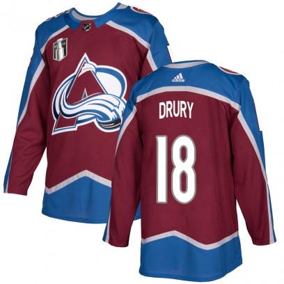 Men's Authentic Colorado Avalanche Chris Drury Adidas Burgundy Home 2022 Stanley Cup Final Patch Jersey