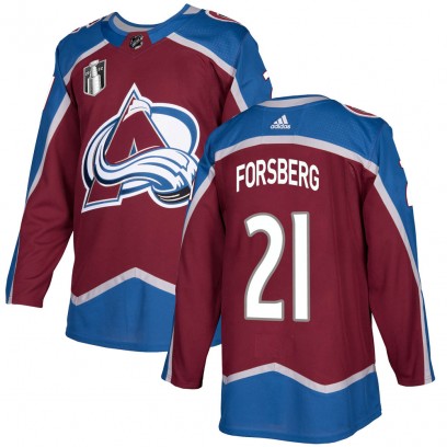 Men's Authentic Colorado Avalanche Peter Forsberg Adidas Burgundy Home 2022 Stanley Cup Final Patch Jersey