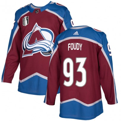 Men's Authentic Colorado Avalanche Jean-Luc Foudy Adidas Burgundy Home 2022 Stanley Cup Final Patch Jersey