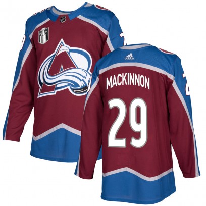 Men's Authentic Colorado Avalanche Nathan MacKinnon Adidas Burgundy Home 2022 Stanley Cup Final Patch Jersey