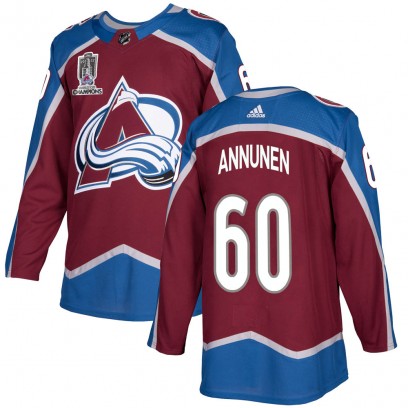 Men's Authentic Colorado Avalanche Justus Annunen Adidas Burgundy Home 2022 Stanley Cup Champions Jersey