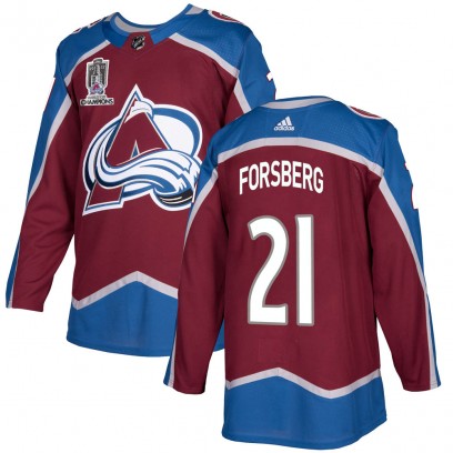 Men's Authentic Colorado Avalanche Peter Forsberg Adidas Burgundy Home 2022 Stanley Cup Champions Jersey