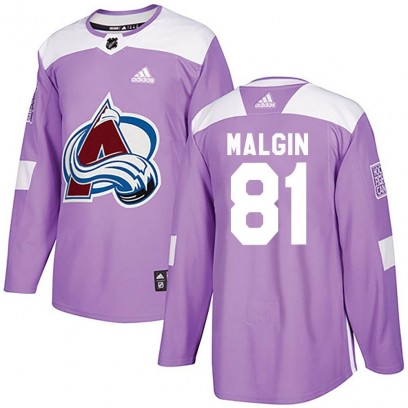 Men's Authentic Colorado Avalanche Denis Malgin Adidas Fights Cancer Practice Jersey - Purple