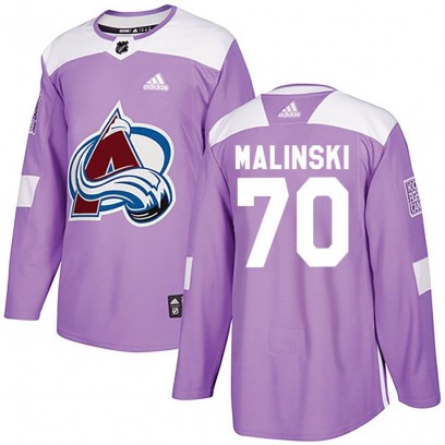 Men's Authentic Colorado Avalanche Sam Malinski Adidas Fights Cancer Practice Jersey - Purple