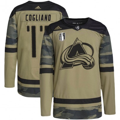 Men's Authentic Colorado Avalanche Andrew Cogliano Adidas Military Appreciation Practice 2022 Stanley Cup Final Patch Jersey - C