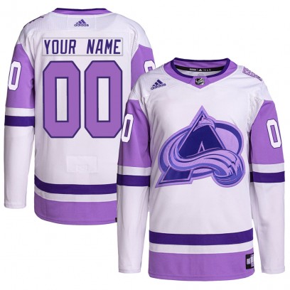 Men's Authentic Colorado Avalanche Custom Adidas Custom Hockey Fights Cancer Primegreen Jersey - White/Purple