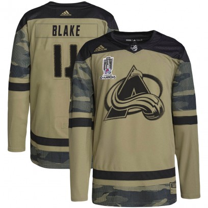 Men's Authentic Colorado Avalanche Rob Blake Adidas Military Appreciation Practice 2022 Stanley Cup Champions Jersey - Camo