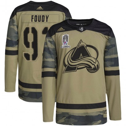Men's Authentic Colorado Avalanche Jean-Luc Foudy Adidas Military Appreciation Practice 2022 Stanley Cup Champions Jersey - Camo