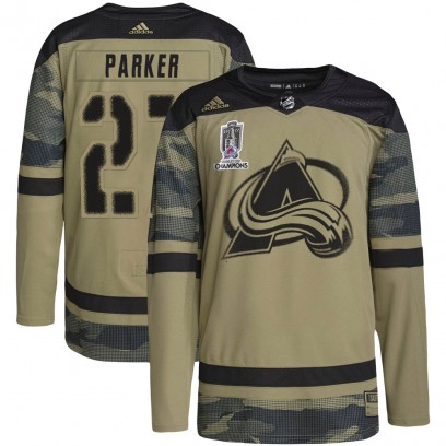 Men's Authentic Colorado Avalanche Scott Parker Adidas Military Appreciation Practice 2022 Stanley Cup Champions Jersey - Camo